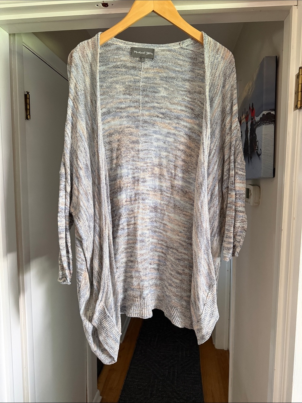 Michael Stars Heathered Cream and Gray Open-Front Cardigan
